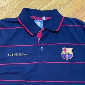 FC BARCELONA Soccer Football Navy & Red Polo Shirt Embroidered Logos Sporty